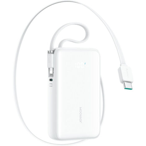 Batterie externe 10 000 mAh 35 W avec câble USB-C rétractable et dragonne Lightning - Blanche (1/4)