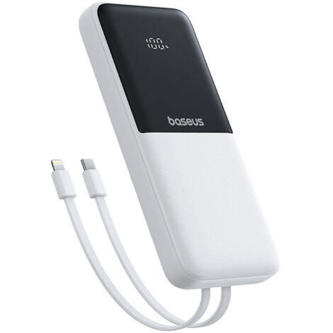 Batterie externe Lipow 10 000 mAh 22,5 W avec câbles USB-C et Lightning pour iPhone intégrés - Blanche (1/5)