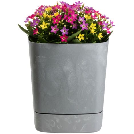 Pot de fleurs CUBI avec soucoupe, en béton gris recyclé, 19 x 19 cm (1/5)