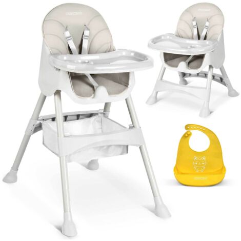 Chaise haute Milo Ricokids avec tablette et bavoir, grise (1/5)