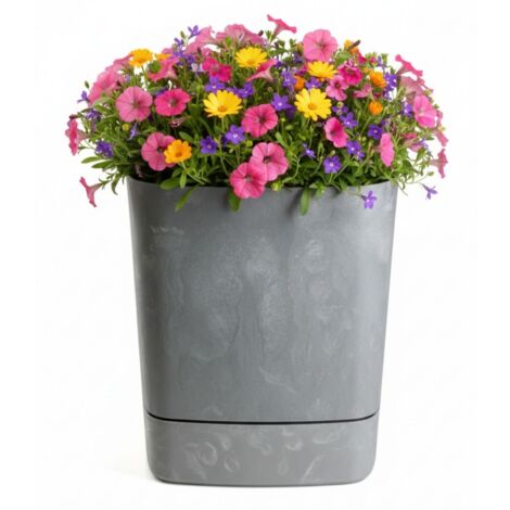 Pot de fleurs CUBI avec soucoupe, béton gris recyclé, 30 x 30 cm (1/5)