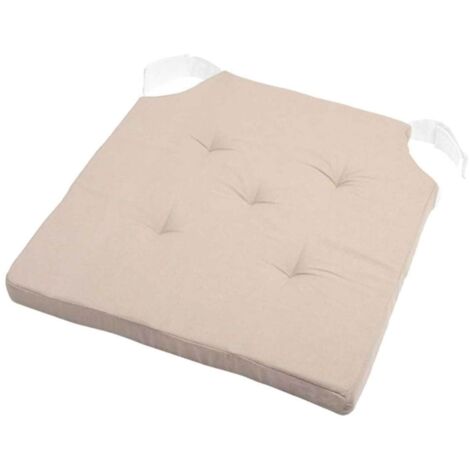 Galette de chaise réversible 38 x 38 cm – 100% coton beige – Épaisseur 4 cm – Attaches scratch pour installation facile – Gadget Et Bazar