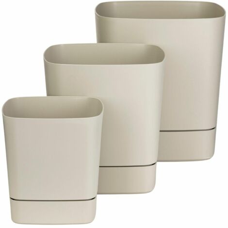 Ensemble de pots de fleurs recyclables CUBI avec soucoupes, beige, 3 pièces. (1/5)