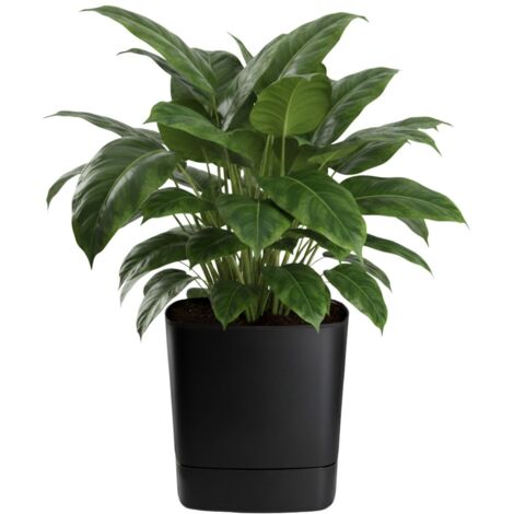 Pot de fleurs recyclable CUBI avec soucoupe, noir, 34 x 34 cm (1/5)