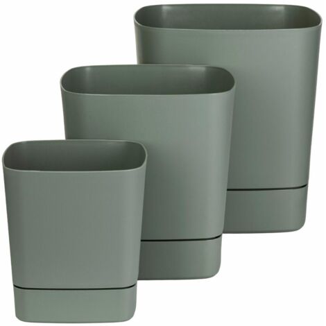 Ensemble de pots de fleurs CUBI avec soucoupes, recyclables, gris-vert, 3 pièces. (1/5)