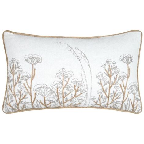 Coussin ORIANA 30x50 cm blanc à fleurs dorées