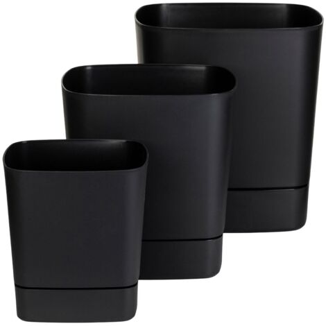 Ensemble de pots de fleurs noirs recyclables CUBI avec soucoupes, 3 pièces. (1/5)