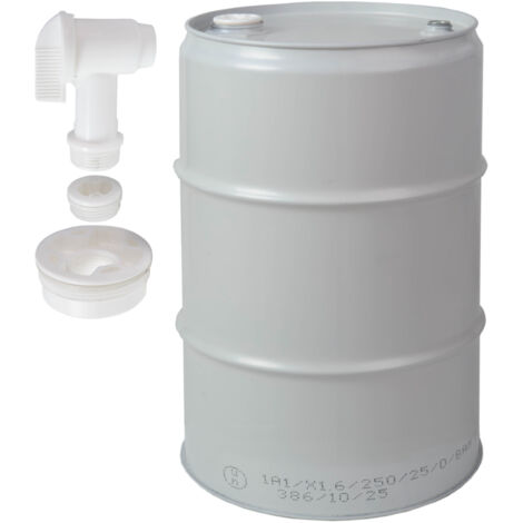 Fût en acier TH 60L, bouchons 2 et 3/4, avec robinet, certifié - GRIS