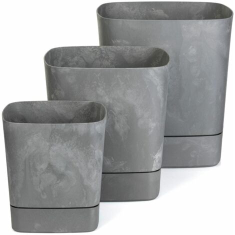 Ensemble de pots de fleurs CUBI avec soucoupe, en béton gris recyclé, 3 pièces. (1/5)
