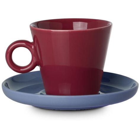 Tasse à cappuccino crème 200 ml rouge avec soucoupe bleue