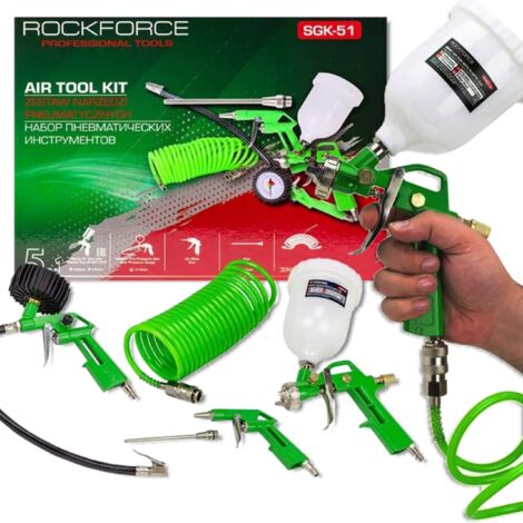 Kit d'outils pneumatiques 5 en 1 ROCKFORCE pour compresseur (5 pièces) (1/5)