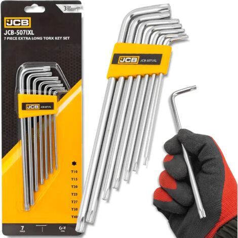 Jeu de 7 clés Torx extra longues JCB T10-T40 type L en acier au chrome-vinyle (1/5)