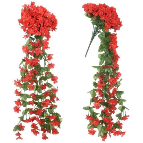 Guirlande de fleurs artificielles suspendues, lierre Surfinia Cascade - rouge (1/5)