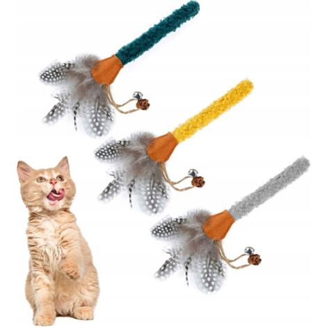 Canne à pêche pour chat avec plumes et balles (3 pièces, 22 cm) (1/3)