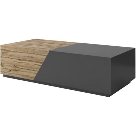 Mobilier1 – Table basse fixe angulaire anthracite et chêne wotan – Dimensions 42x60x124cm – Stratifié avec bords protégés ABS – Fabriqué en Europe