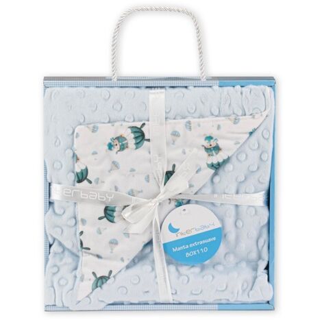 Couverture enfant 80x110 Ours en peluche, microfibre bleue avec bulles en relief (1/5)