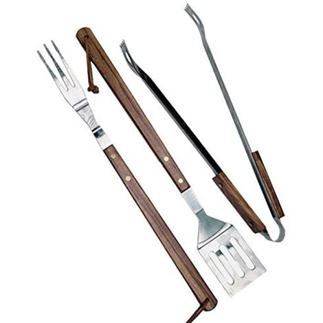 Ensemble de 3 accessoires pour barbecue avec poignées en bois