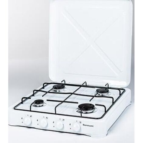 RAVANSON K-04T GAZ AVEC 4 BRÛLEURS À GAZ 6,46 KW 49,5 X 54,0 CM COUVERCLE MÉTALLIQUE ET BOÎTIER EN MÉTAL BLANC (1/4)