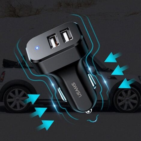 Chargeur de voiture 2,1 A usams 2 ports USB 3 en 1 Noir (1/3)