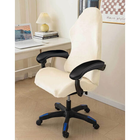 Housse élastique pour chaise gaming en velours crème (1/5)