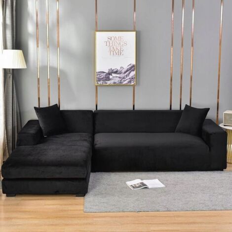 Housse pour canapé d'angle 1 place, velours noir (1/5)