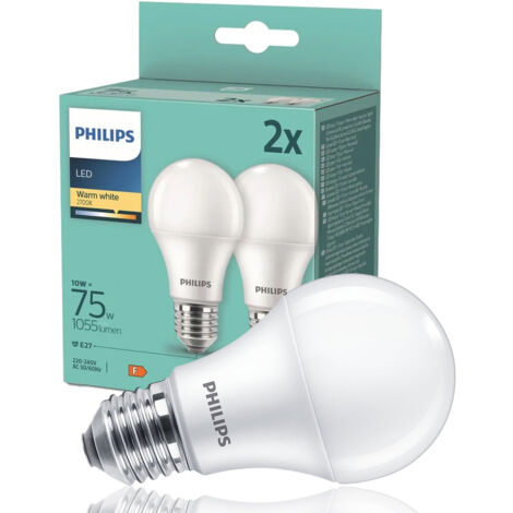Lot de 2 ampoules LED 10W A60 E27 chaud FR ND 2PF/6 DISC Philips (1/2)