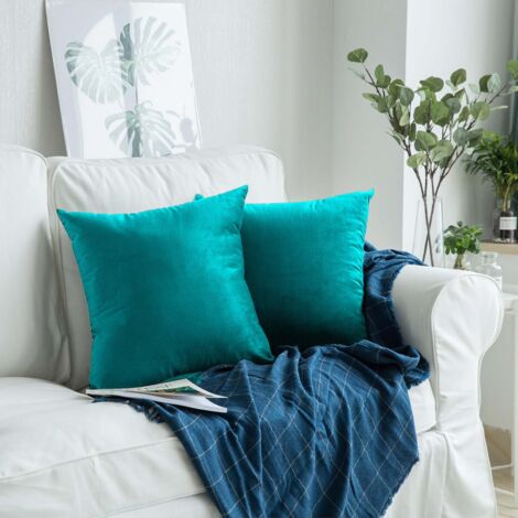 Taie d'oreiller décorative, turquoise, velours (1/5)