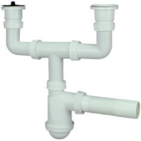 Siphon de lavabo à 2 compartiments – Crépine et bouchon en PVC – Sans trop-plein – Longueur 40cm, hauteur 15cm - SYF033 (1/5)
