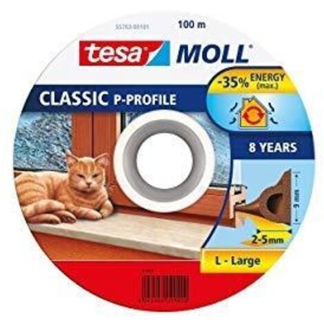Joint d'étanchéité auto-adhésif TESA pour fenêtres et portes, en caoutchouc, profil P, marron, 100 m x 9 mm (1/3)