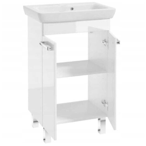 Meuble de salle de bain sur pied laqué avec vasque 55 x 80 cm, blanc brillant Capri (1/2)