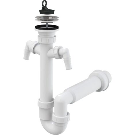 Siphon tubulaire pour évier à 2 raccords, crépine en acier inoxydable DN70 (1/3)
