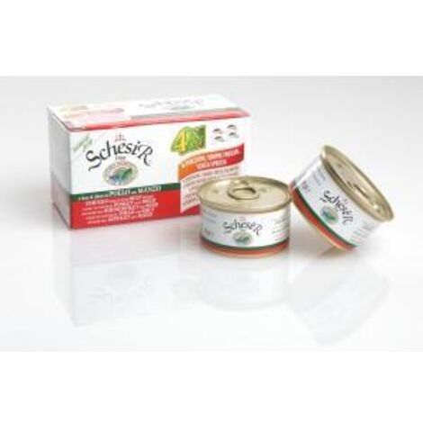 Aliment humide pour chien SCHESIR AD M-Pack Mélange de filets de poulet 16 x 85 g (1/3)
