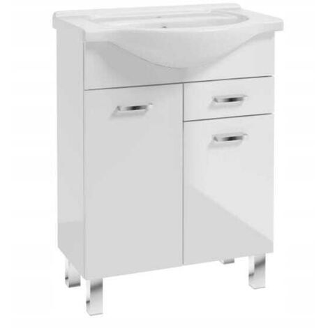 Meuble de salle de bain avec vasque sur pieds 85x65, blanc Mea avec robinetterie chromée allongée (1/5)
