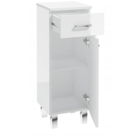 Meuble de salle de bain sur pied 85x30 cm étroit blanc brillant Mea (1/4)