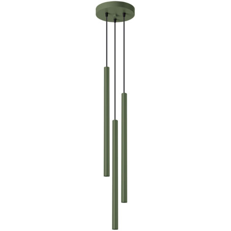 Suspension ronde moderne vert olive Ø20cm, trois tubes de 50cm pour le salon au-dessus d'une table, 3xG9 8W PASTELO Sollux Lighting (1/5)
