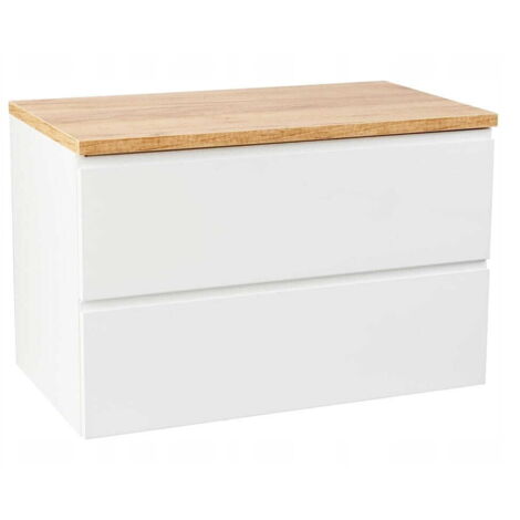 Ensemble meuble de salle de bain suspendu 100x50cm avec plan de travail et vasque ronde, blanc Modus (1/4)