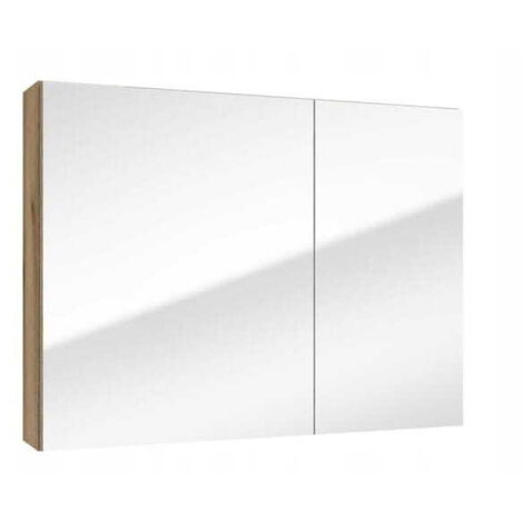 Meuble de salle de bains avec miroir de 80 cm, chêne Evoke et étagères en verre Rietti (1/3)