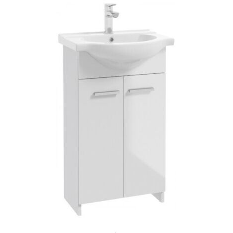 Meuble de salle de bains avec vasque 85x50 blanc, sur pied Marlena avec robinet compact chromé (1/4)