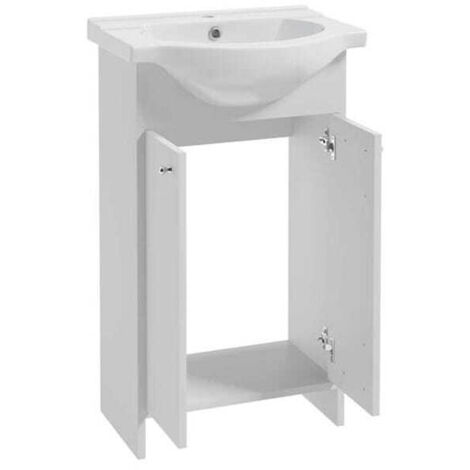 Meuble de salle de bains sur pied avec vasque céramique 50 cm – Panneau stratifié blanc – Hauteur 83 cm – Profondeur 30 cm (1/5)
