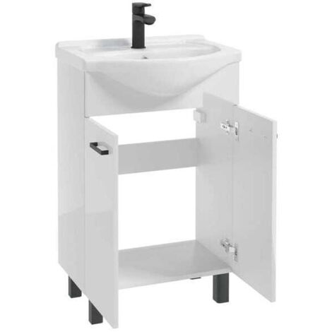 Meuble de salle de bain avec vasque 55 cm sur pied blanc brillant sur pieds MEA