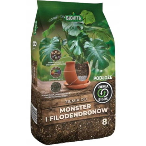 Terreau professionnel Bigos 8L – Spécial Monstera et Philodendrons – Structure poreuse pour aération optimale – Prêt à l'emploi