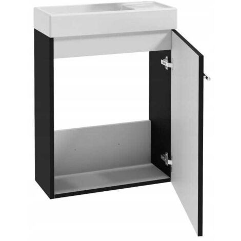 Meuble de salle de bain avec vasque suspendue noire 50x70 cm, petit modèle avec robinet chromé allongé (1/5)