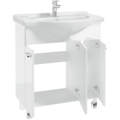 Meuble de salle de bain sur pied avec vasque 75 blanc uni Mea (1/3)
