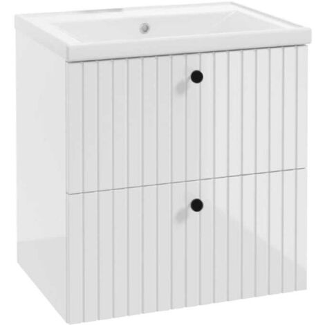 Meuble de salle de bains Lamella avec vasque 60 cm, robinetterie + siphon, blanc Rietti (1/5)