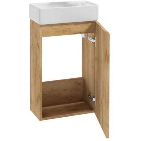 Meuble sous-vasque suspendu 40, chêne artisanal, robinet compact chromé (1/4)