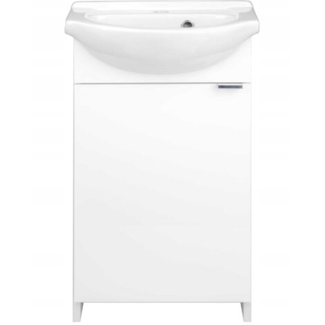 Meuble de salle de bains avec vasque de 40 cm, sur pied, blanc, avec siphon et robinet chromé, Kredo (1/5)