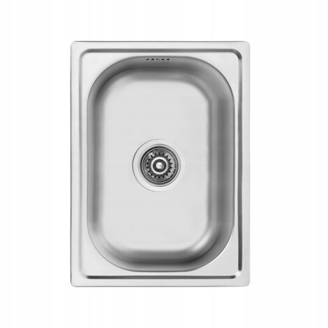 Évier de cuisine encastrable 1 bac 35x48 cm – Acier inoxydable – Réversible avec siphon et sortie lave-vaisselle – Résistant aux chocs thermiques