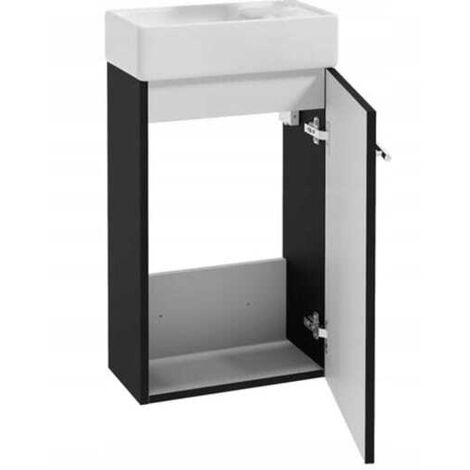 Meuble de salle de bain avec vasque suspendue noire 40x60, petit modèle avec robinet chromé allongé (1/5)
