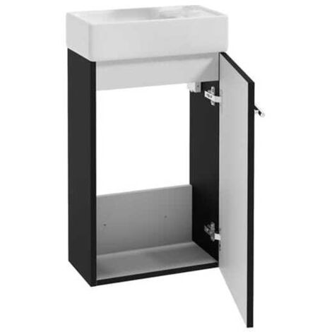 Meuble de salle de bain suspendu noir avec vasque 60x40 et robinet compact chromé (1/5)