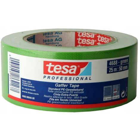 Ruban adhésif de réparation Tesa Gaffer 25 m x 50 mm Vert 4688 Tissu Imperméable (1/3)